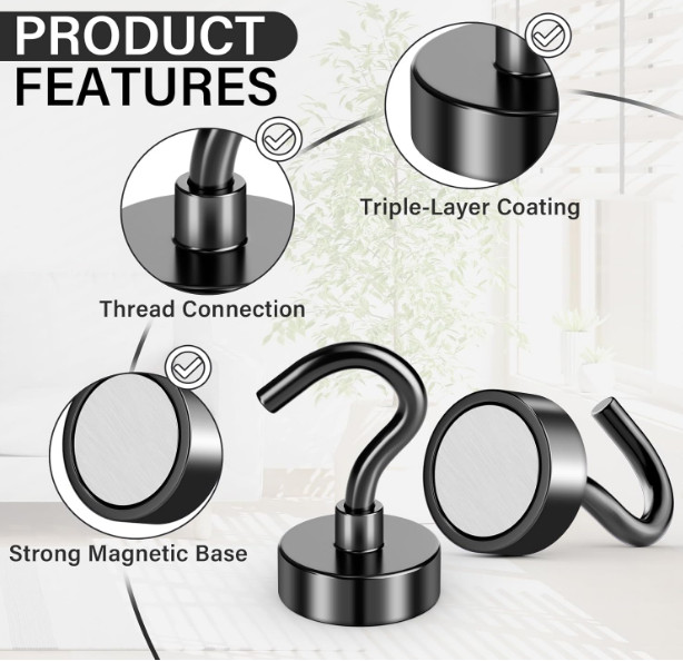 magnetic hooks heavy duty 100lb 50 lbs 25lb 170 lb Extra strong large Black N52