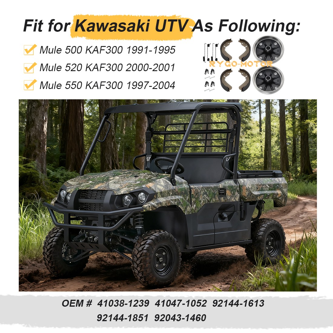 Rear Wheel Brake Drum & Brake Shoes 2SET for Kawasaki Mule 550 KAF300C 1997-2004