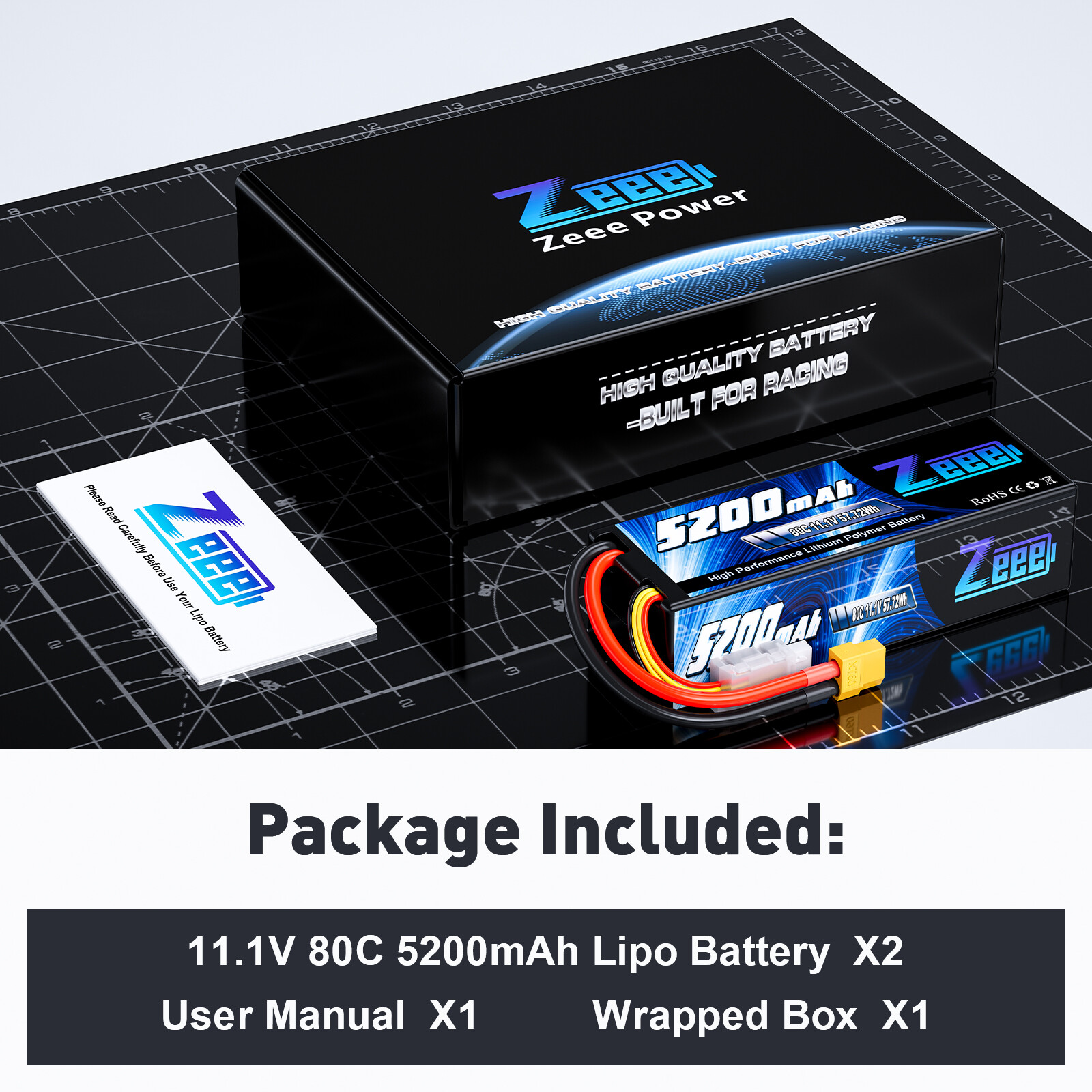 2x Zeee 11.1V 3S LiPo Battery 80C 5200mAh XT60 for RC Car Truck Boat Helicopter