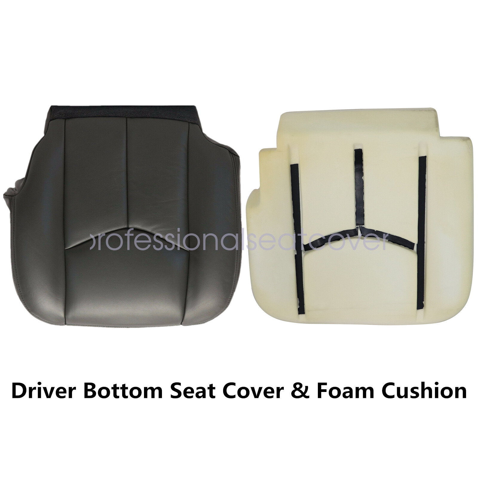 Front Leather Seat Cover & Foam Cushion For 2003-2006 Chevy Silverado Dark Gray