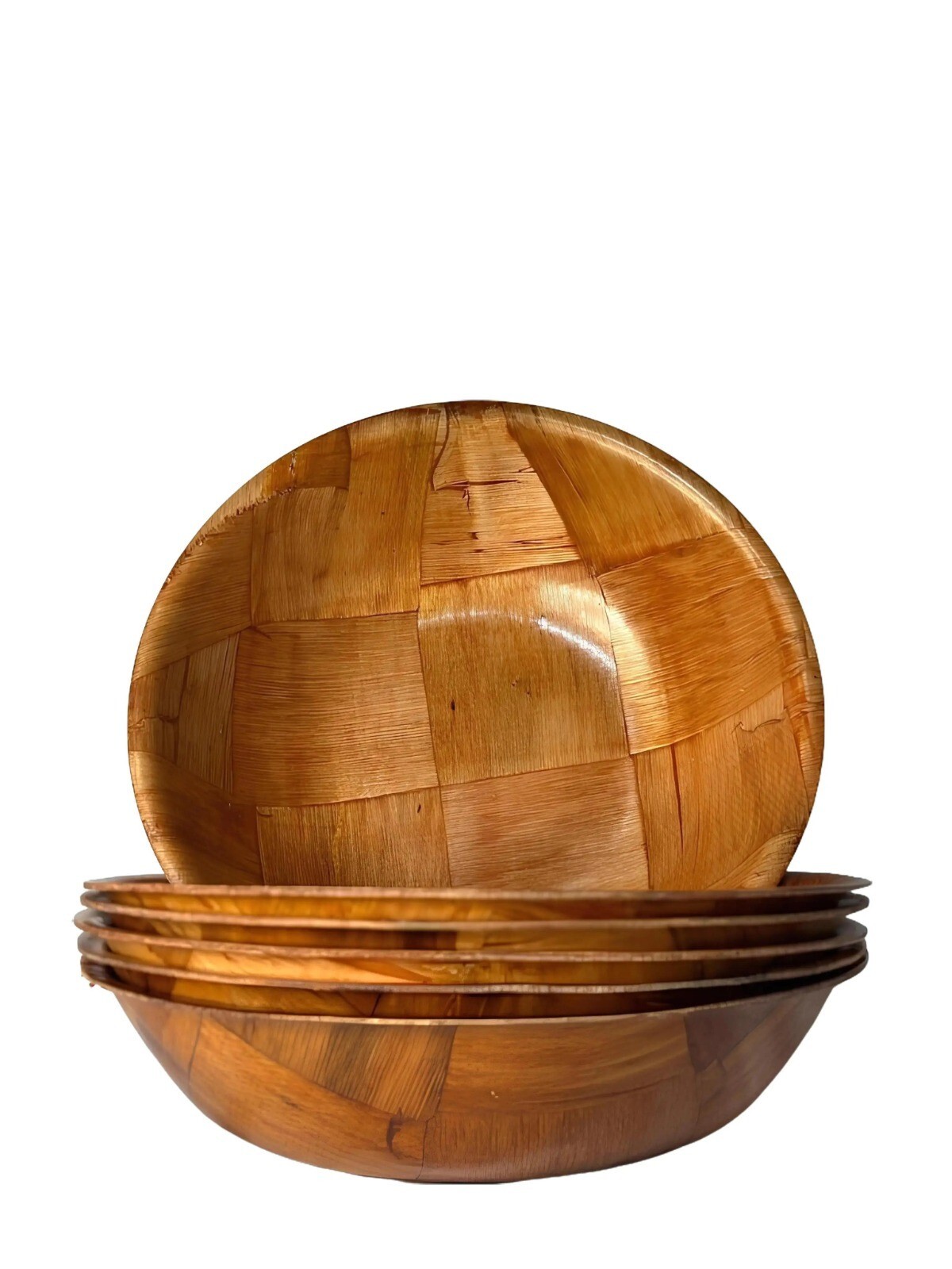 Wooden Woven Salad Bowl Woven Wood Snack Bowls 8"inch Set Of 6
