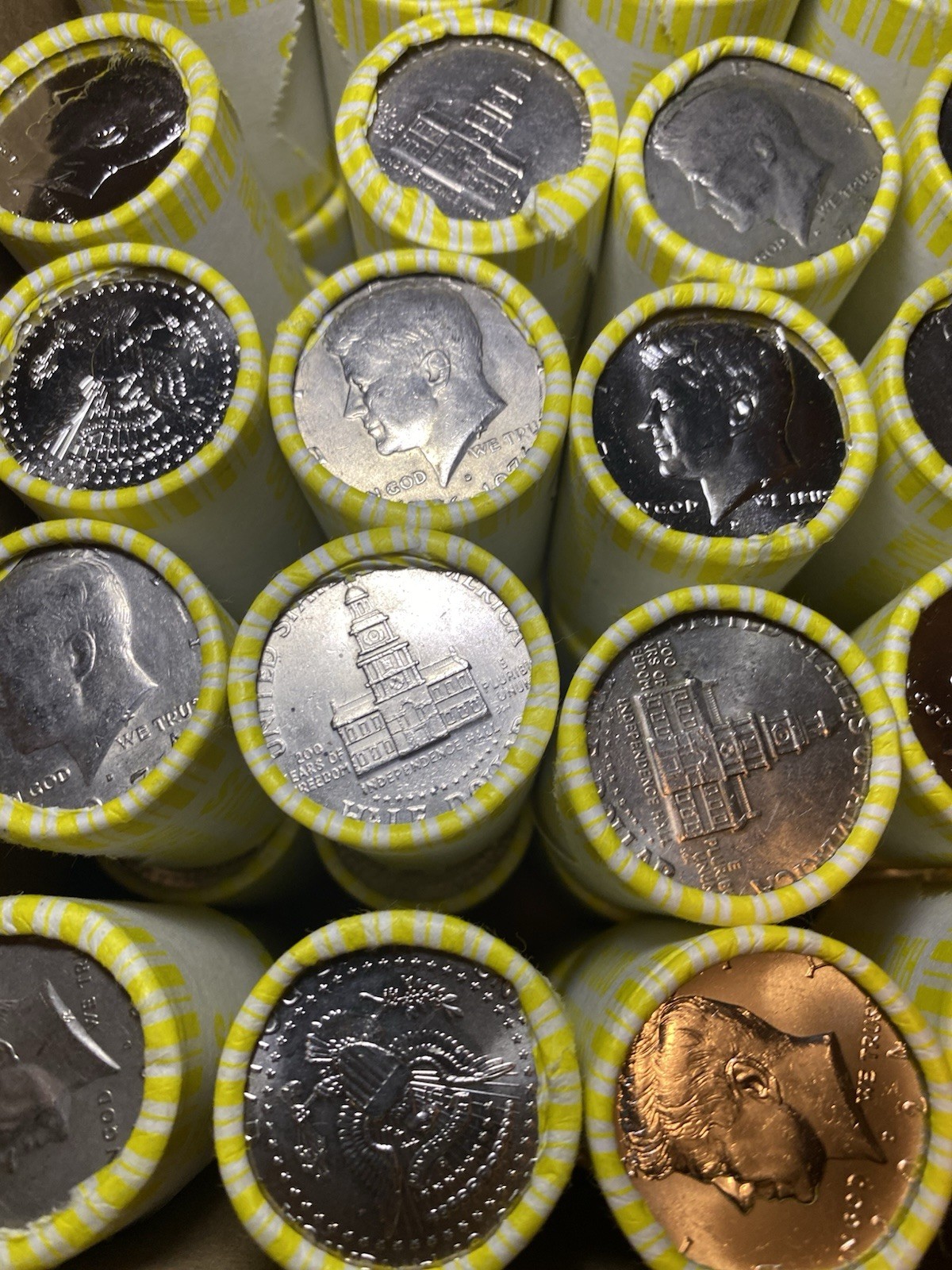 Lot of 5 Rolls Kennedy Half Dollar Coins $50FV OBW (Unsearched) Bank 100 coins!