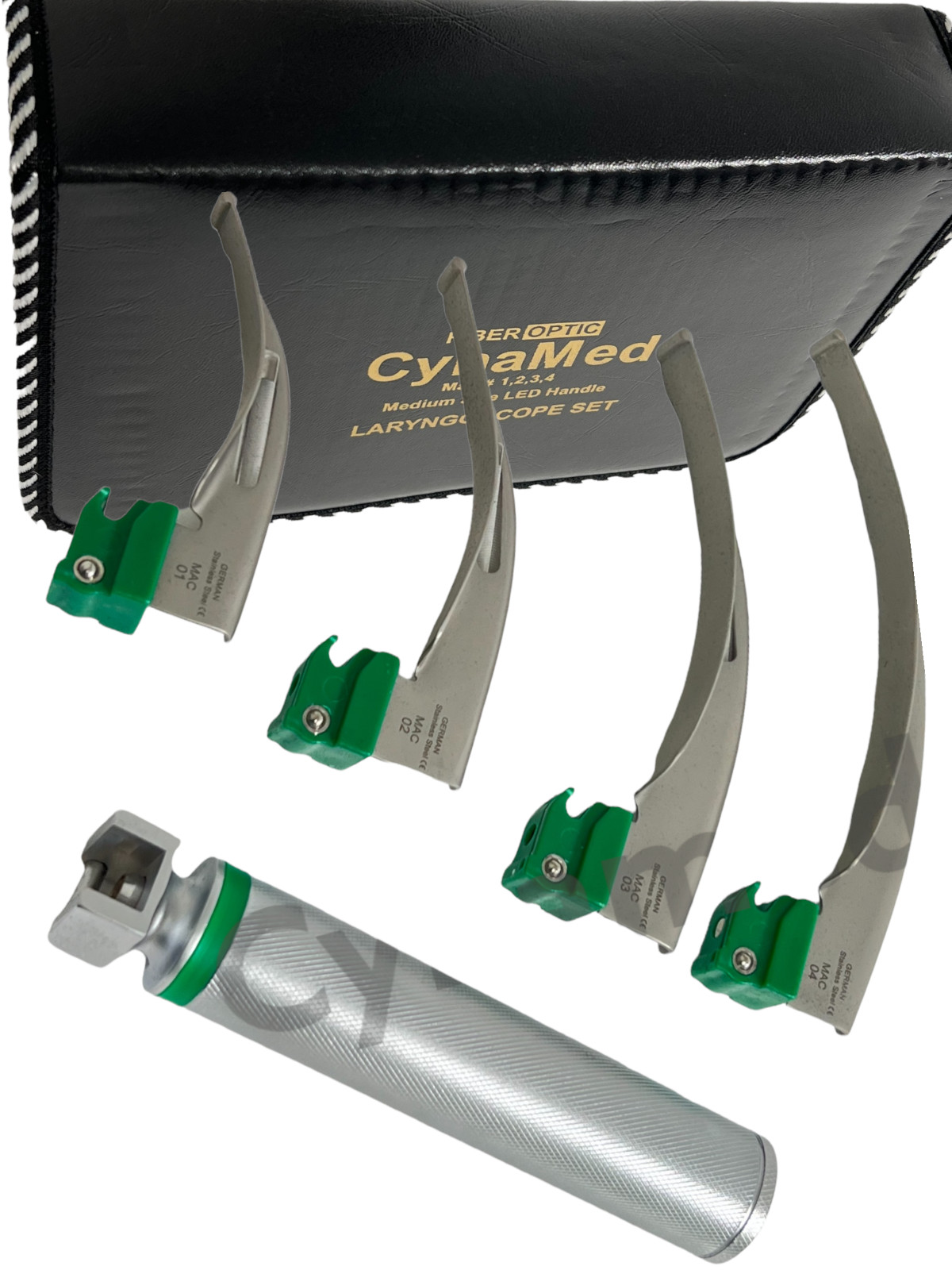 New Fiber Optic Mac Laryngoscope Set (LED Light) White Set of 5