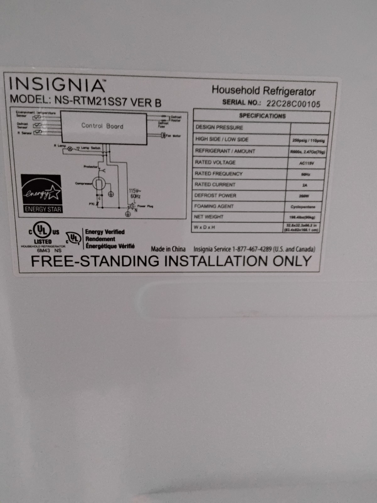 Insignia NS-RTM21SS7 VER B Top-Freezer Refrigerator Silver Stainless Steel 198.…