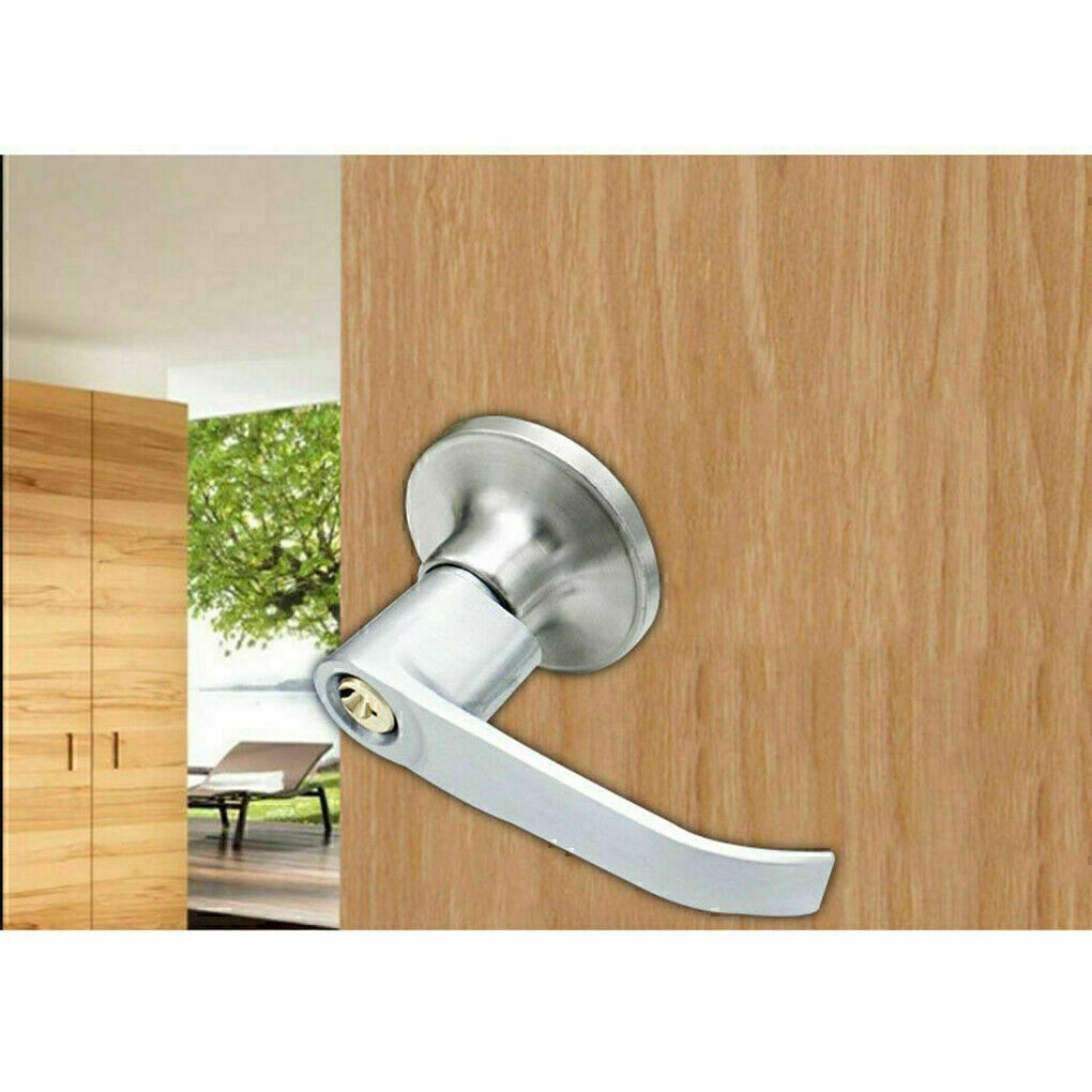 Entry Door Lever Lock Set Privacy Keyed Knob Lockset Handle+3 Keys Satin Nicke ~