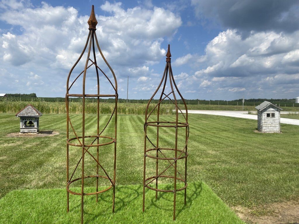 47" Rose Plant Support Garden Trellis Topiary, Round Wrought Iron Obelisk