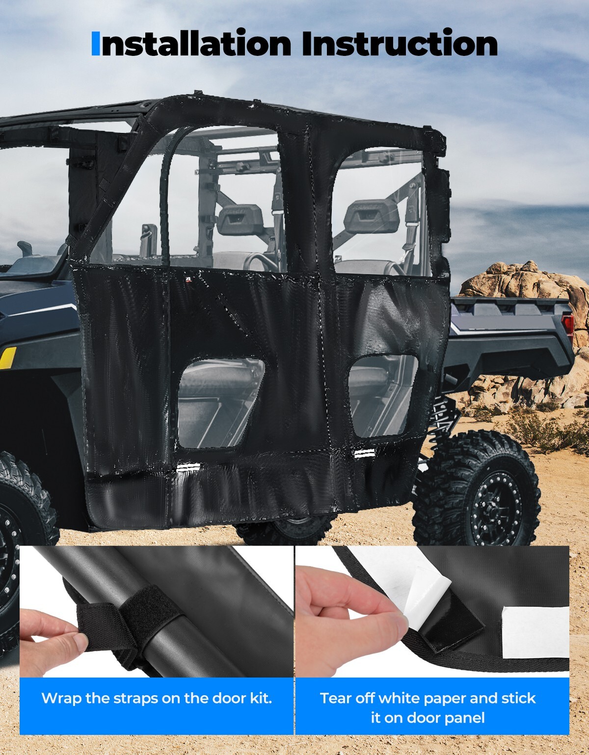 KEMIMOTO UTV Soft Cab Enclosure Full Door for Polaris Ranger CREW XP 1000 19-24