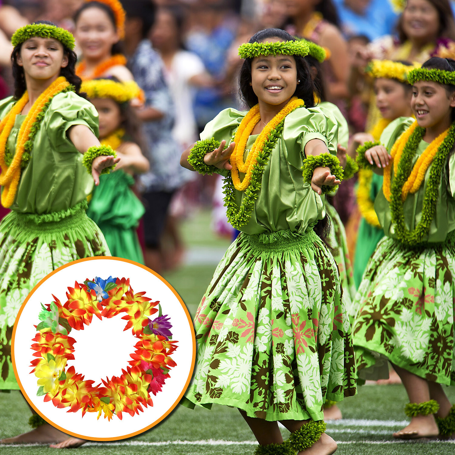16 Piece Set Hawaiian Flower Leis Headband, Bracelet and Hair Clips Luau Party