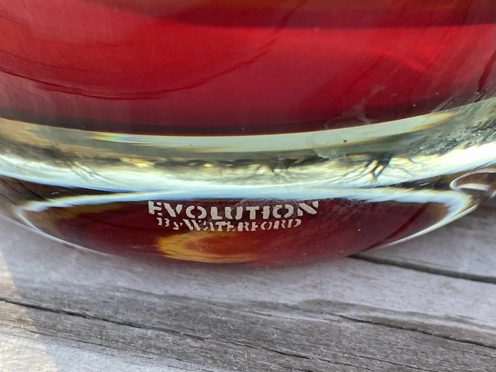 Waterford Evolution “Red Sea” Crystal Amphora Art Glass Vase, swirl design