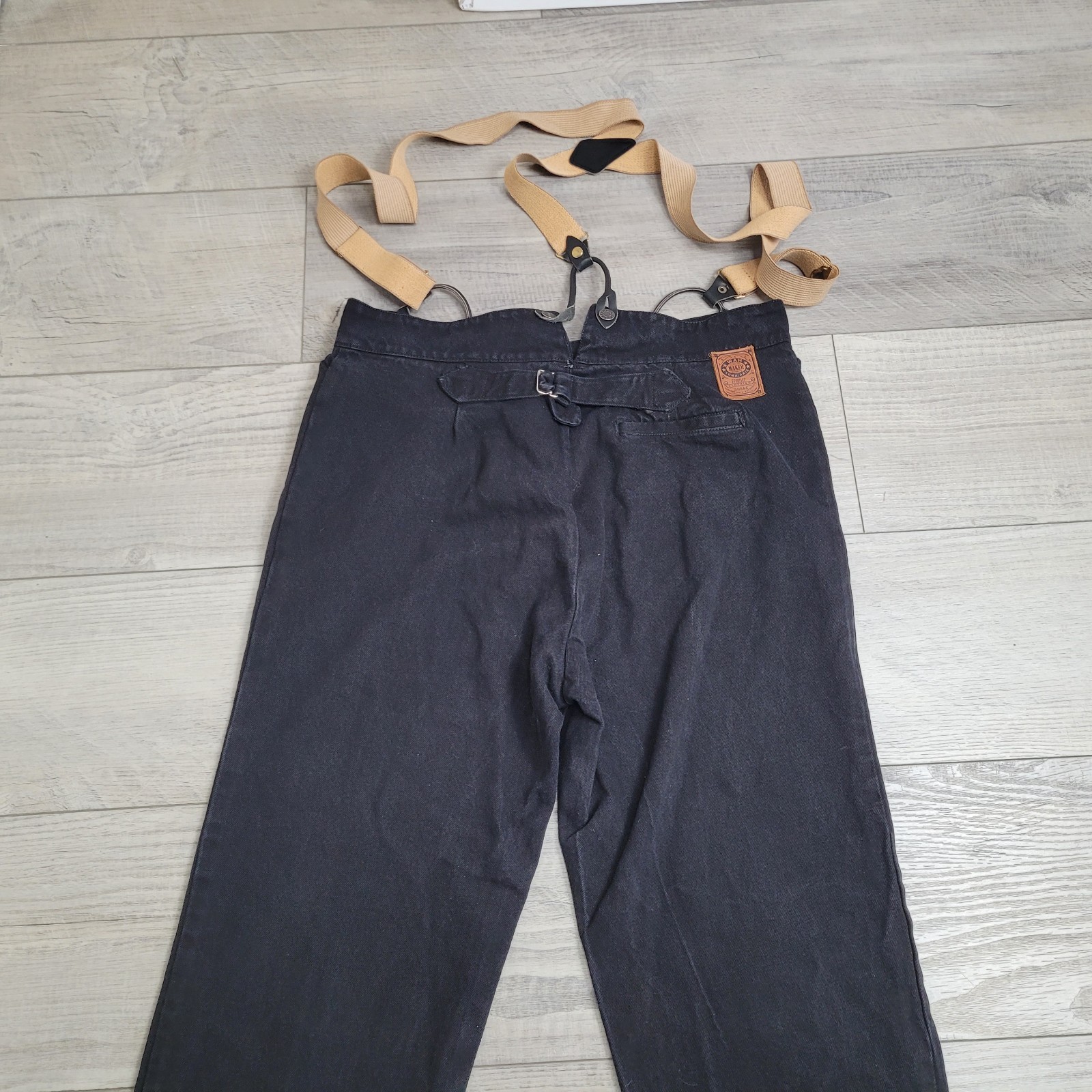 VTG Wah Maker Frontier Clothing Pants Mens 38 Black Denim Suspenders Button Fly