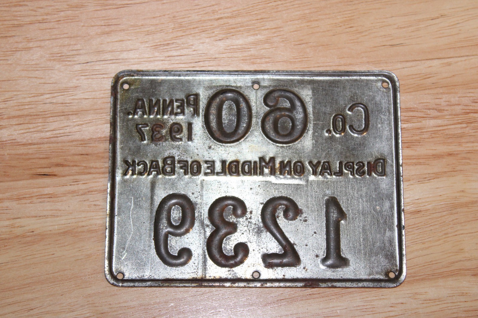 Vintage Metal 1937 Pennsylvania Hunting License County 60