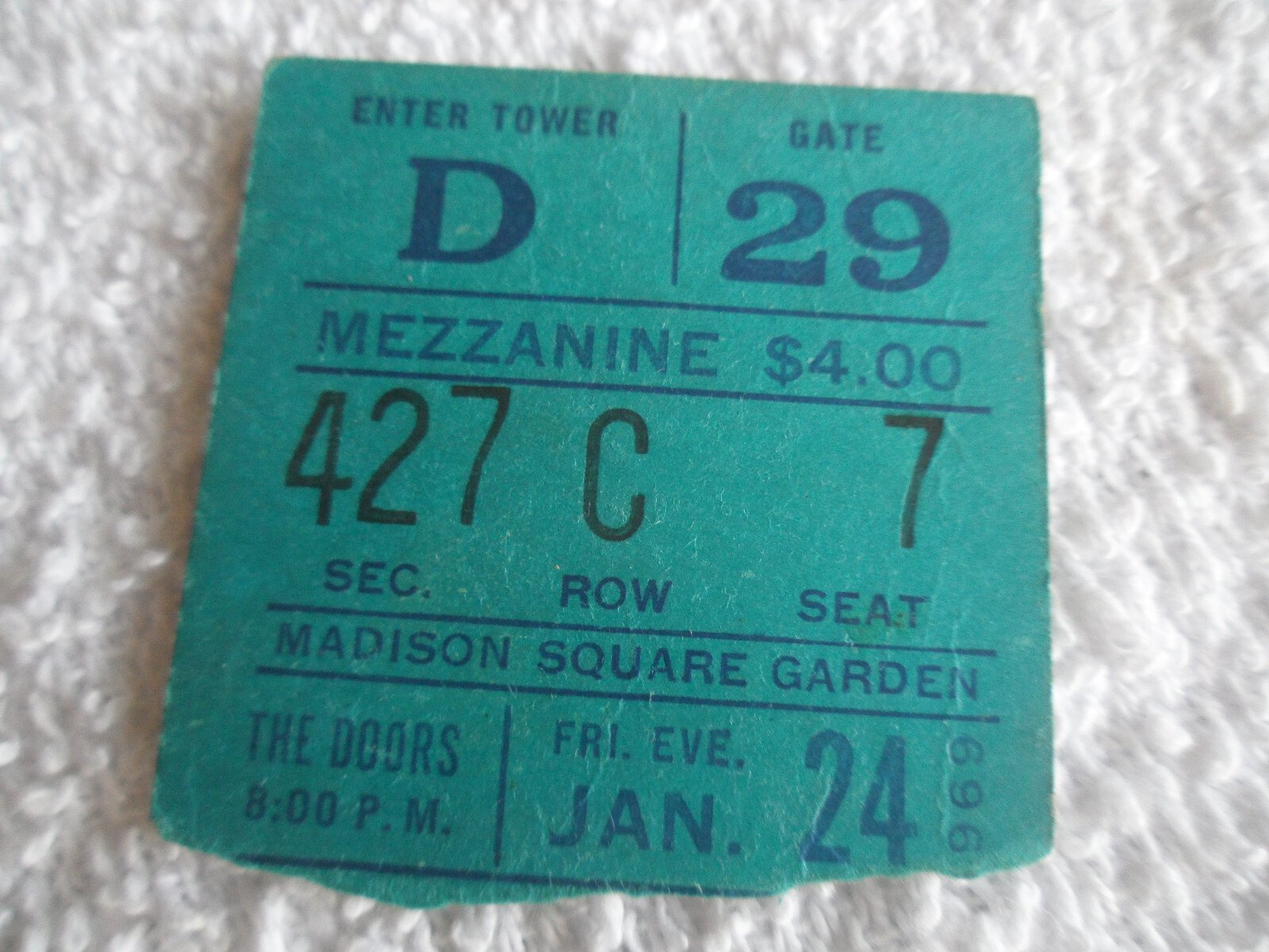 THE DOORS Original__1969__CONCERT TICKET STUB__Madison Square Garden__EX