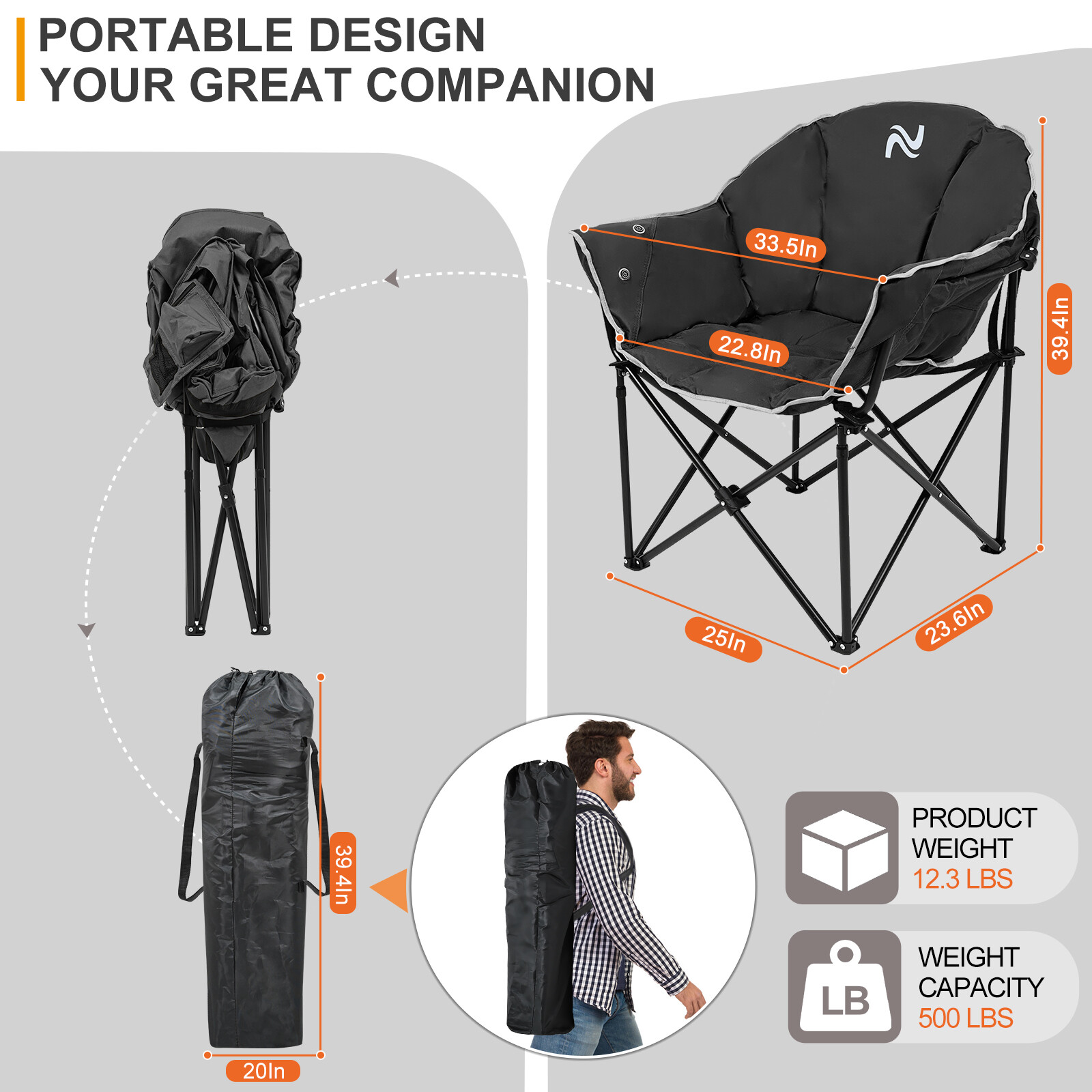 SLSY Oversized Heated Camping Chair Patio Lounge Chairs with 20000mAh Power Bank