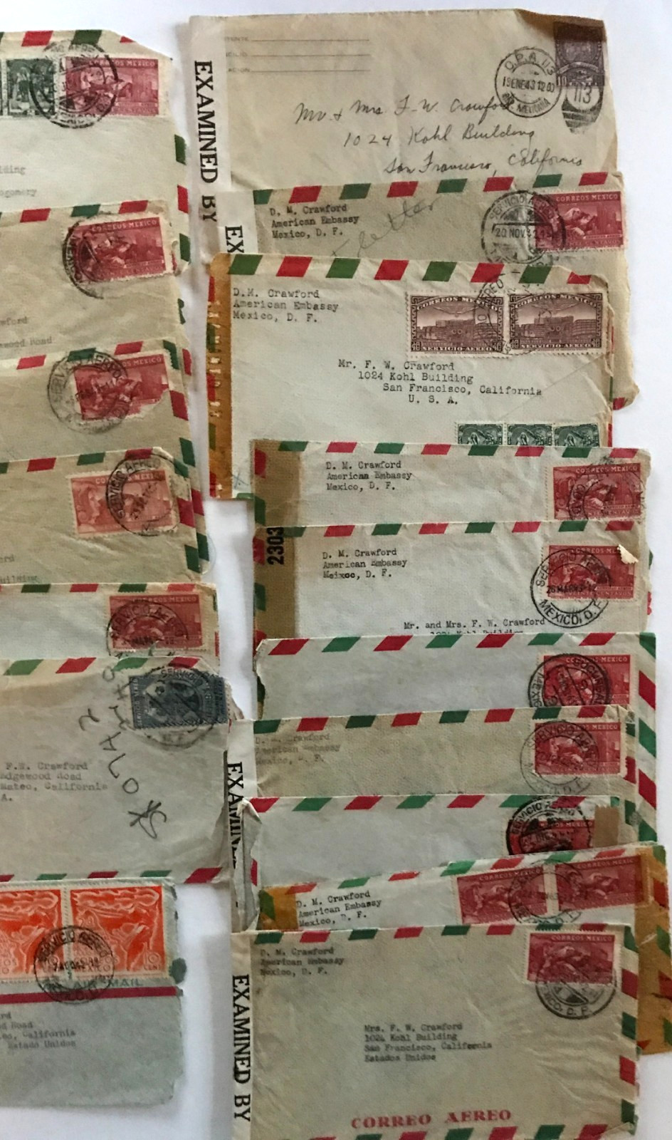 1941-42 Mexico Personal Letters Lot to US w/ Postal Covers incl. Examined