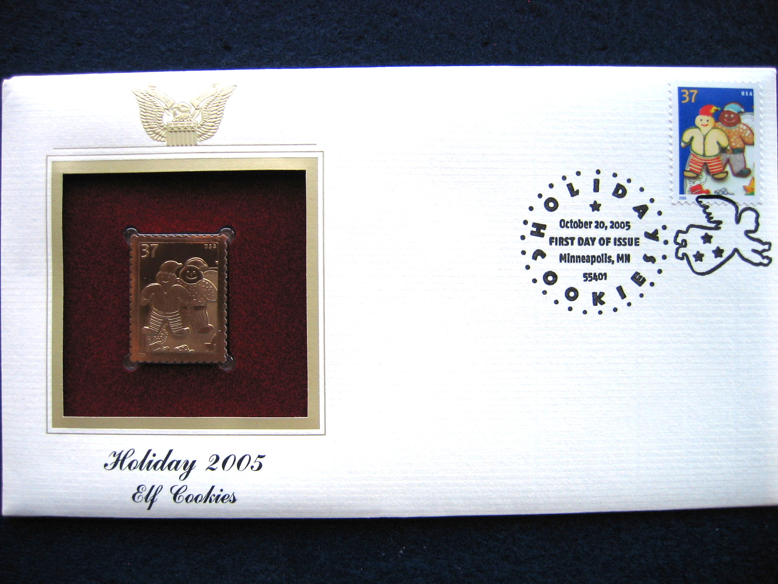 2005 Holiday Elf Cookies Gingerbread Replica FDC Gold Golden Cover Stamp