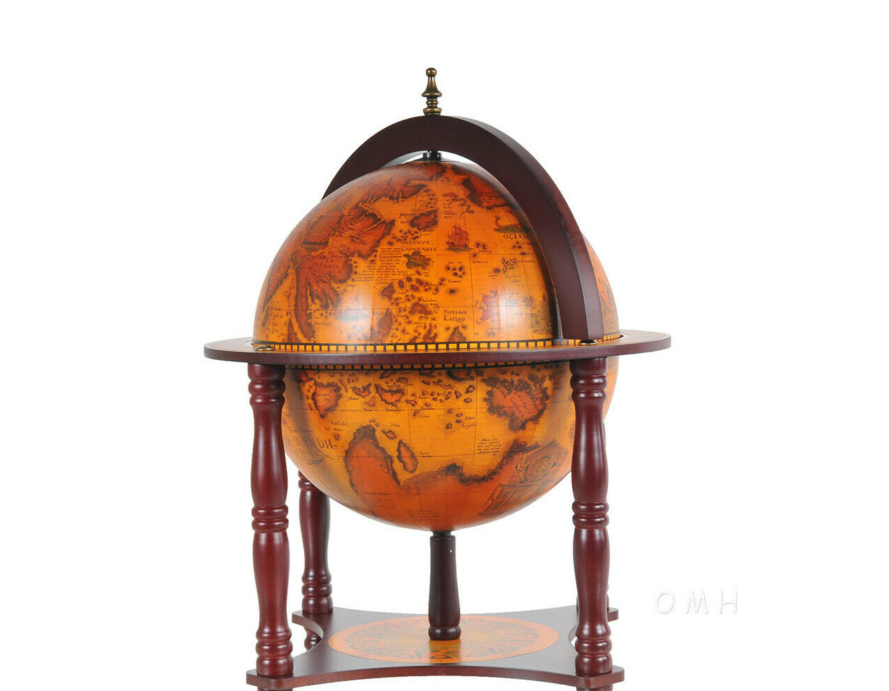 Unique Chess Board w/ Pieces Hidden in Wood Table Top Nautical Old World Globe