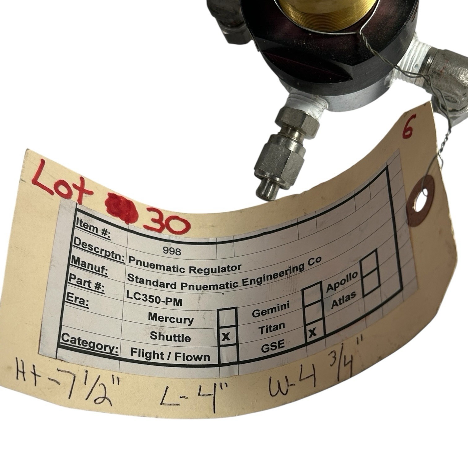 Vintage NASA Authentic Space Shuttle Pneumatic Regulator Standard Pneumatic