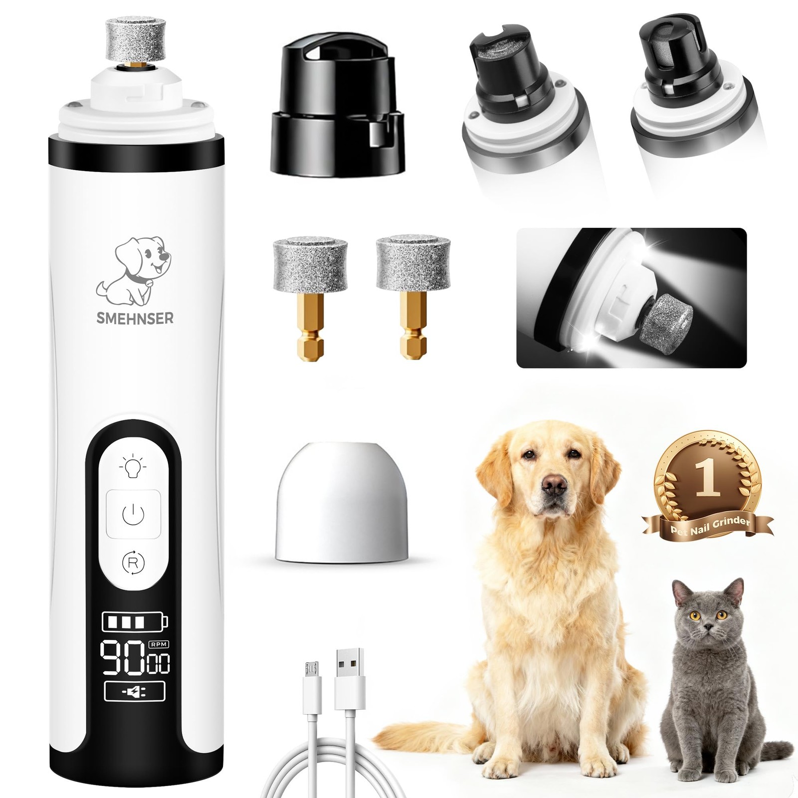 Upgraded Silent Dog Nail Grinder, Cordless Grooming Pro Nail Grinder with 3 A...