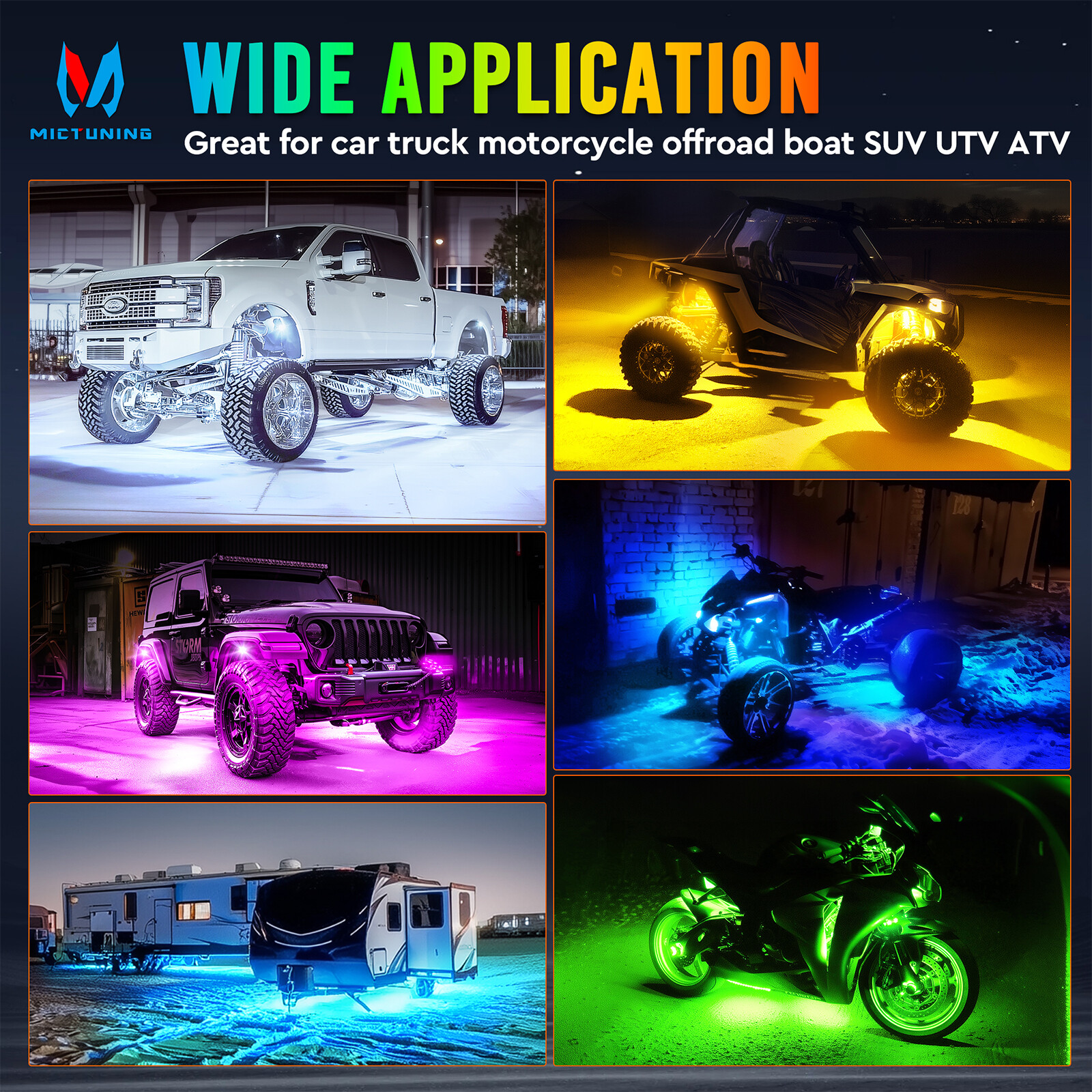 16-Pods RGBW LED Underglow Rock Lights for Trucks Cars, App & Remote Controller