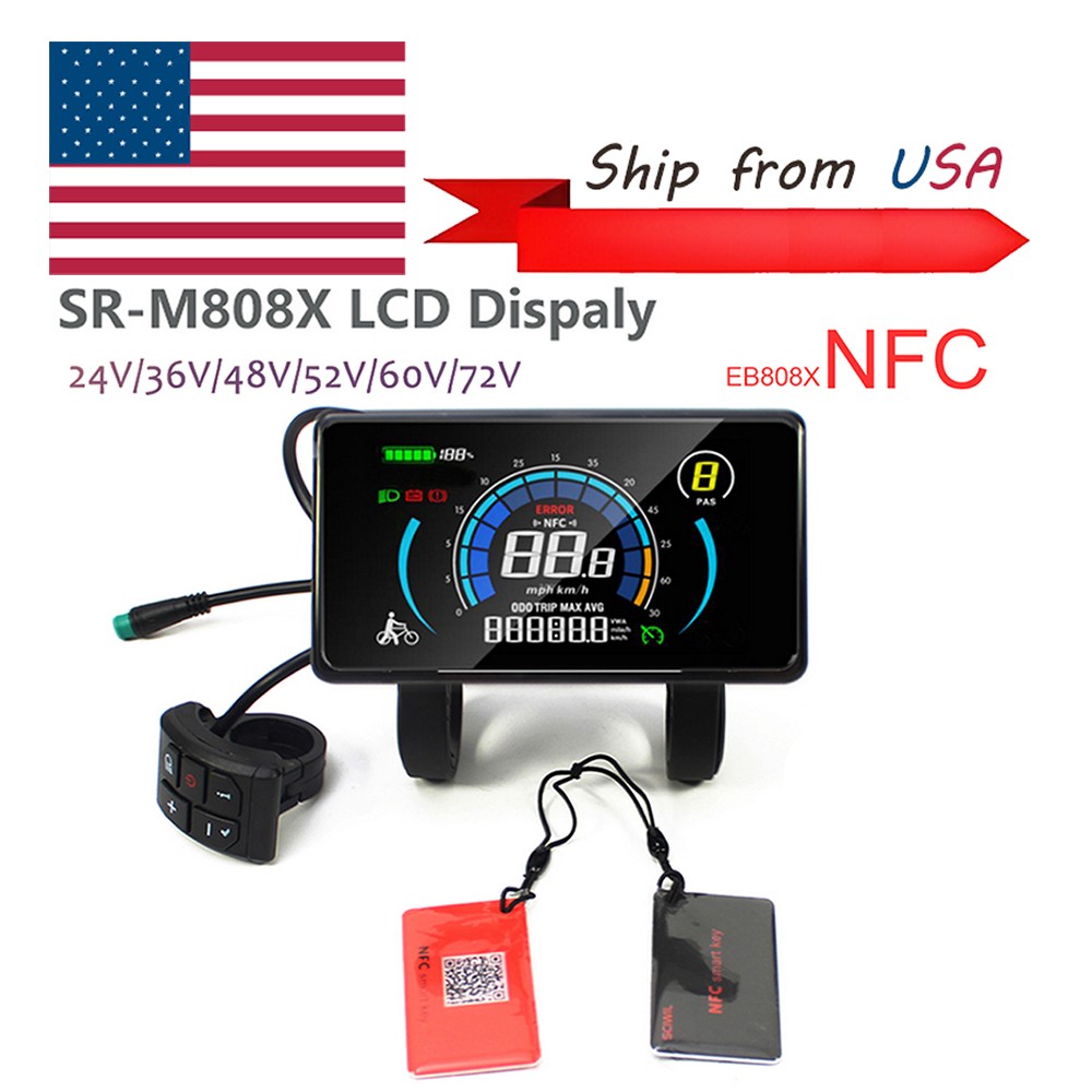 E-Bike Display 24V-72V LCD Colour Display Power Speed PAS Gear Control with NFC