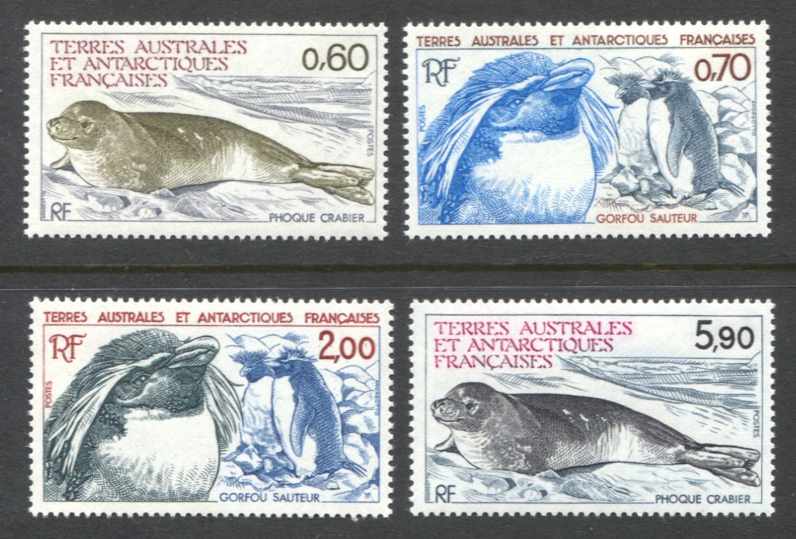 FSAT French Southern Sc# 107-10, Penguins & Seals, F/VF-VF MNH Set, SCV: $3.75