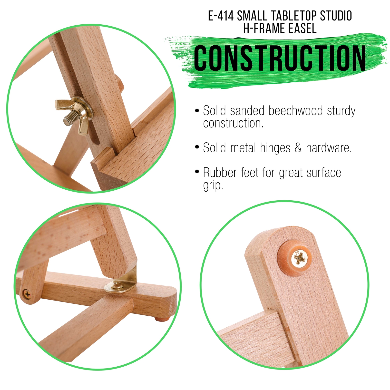 U.S. Art Supply Small Tabletop Wooden H-Frame Studio Easel, Adjustable Beechwood