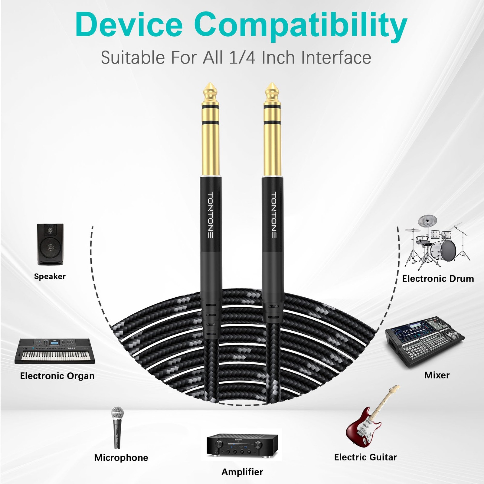 1/4 Inch TRS Cable 2-Pack 10FT, Quarter Inch 6.35mm Balanced Stereo Audio Cab...