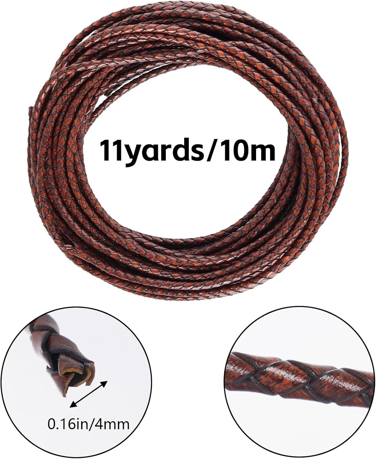Lystaii Genuine Leather Cord 4mm Round Braided Bolo Leather Cord Strip Braiding