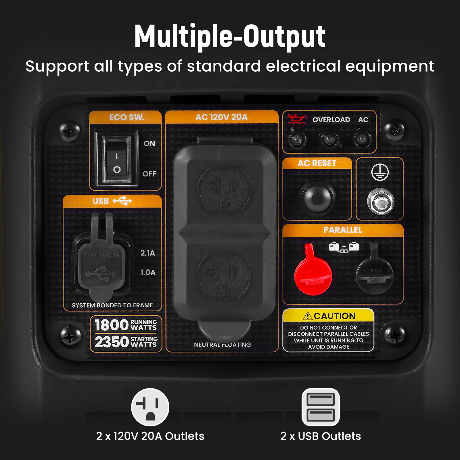 2350W 15kg Portable Gasoline Inverter Generator Eco Quiet For Outdoor Party