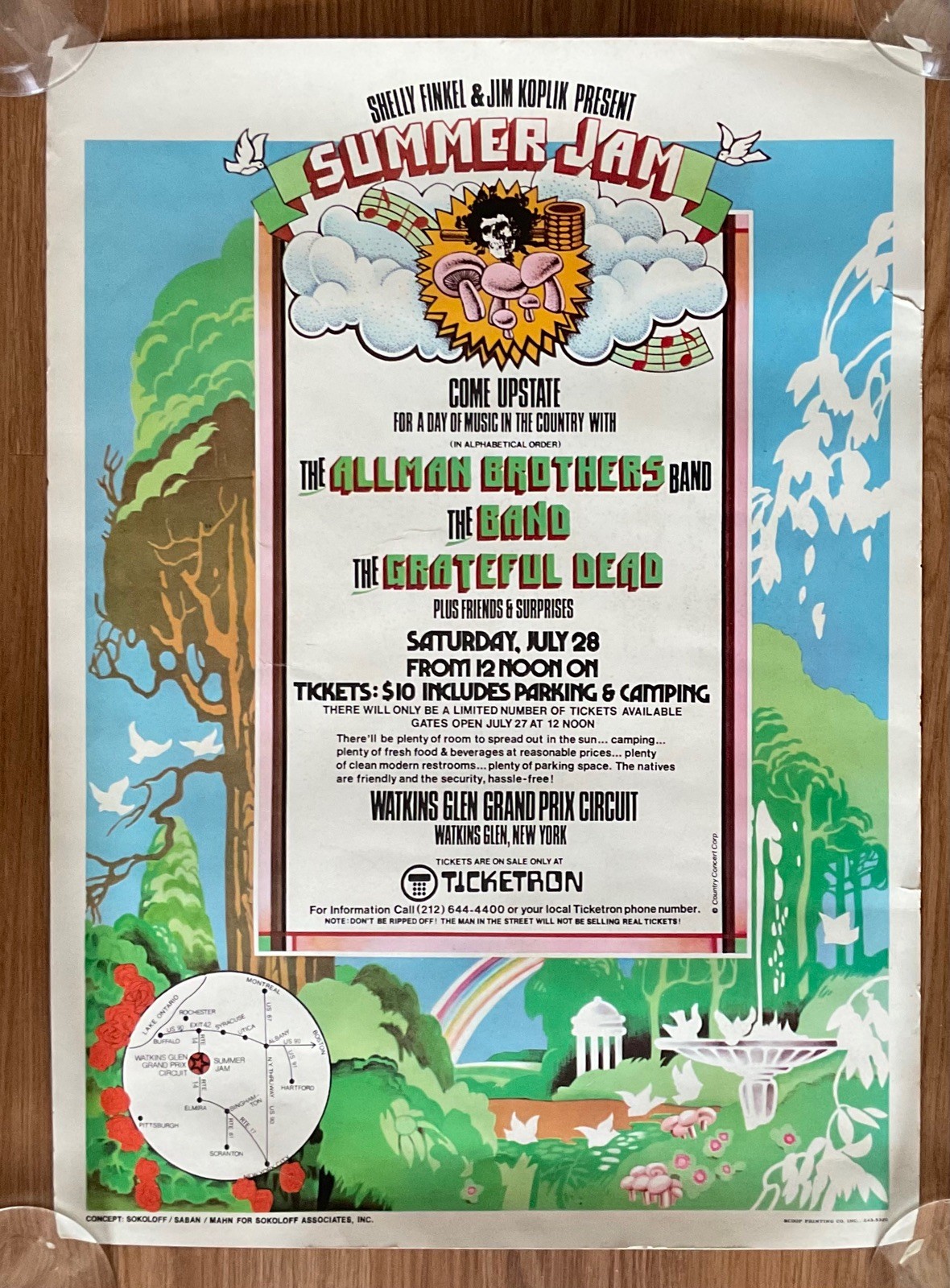 Original 1st Print 1973 Grateful Dead Allman Bros The Band • Watkins Glen Poster
