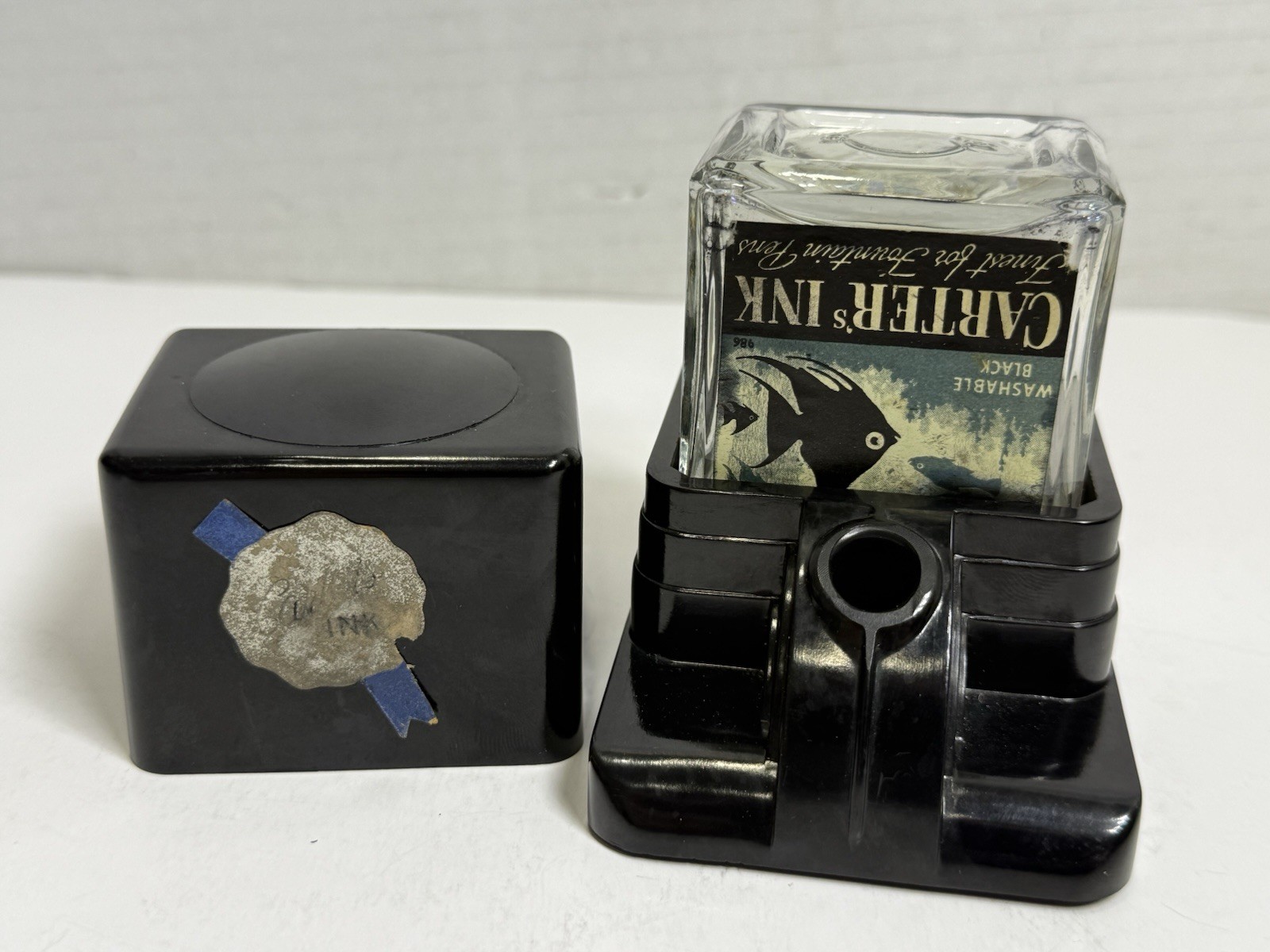 Vintage Carter's Cube - Well Dip Pen Ink Well with Glass Bottle Made in USA