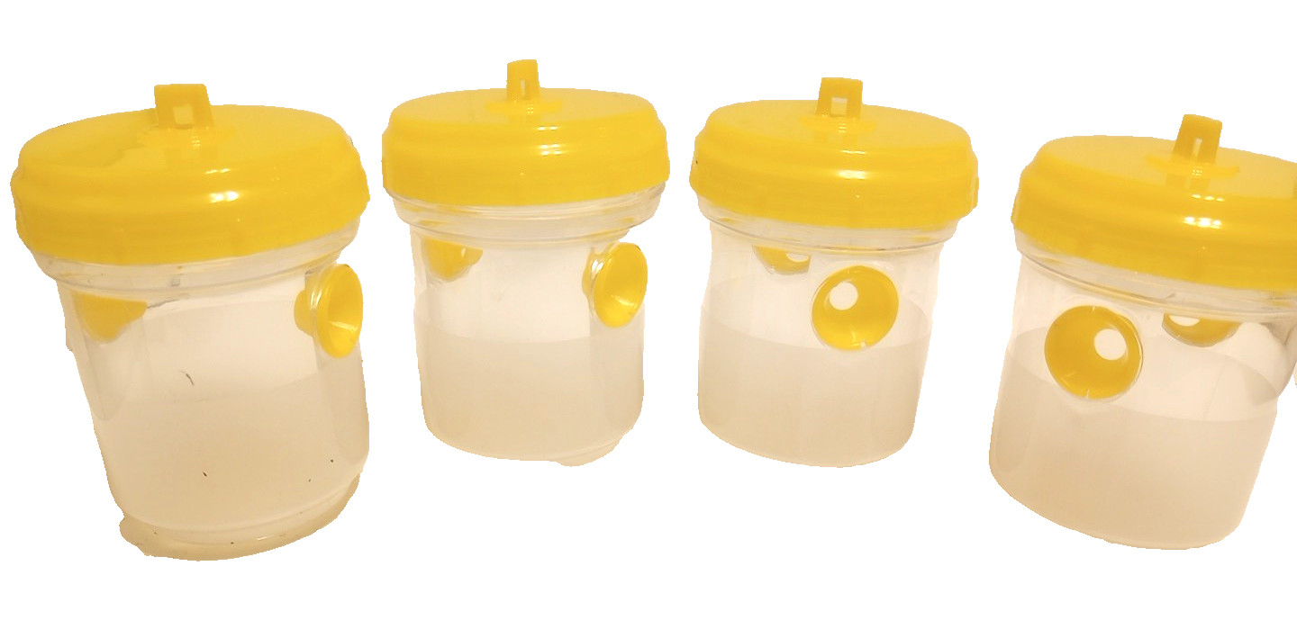 4 Wasp Trap Catchers Hanging Traps Wasps Hornets Flies-Non Toxic-Reusable-Yellow