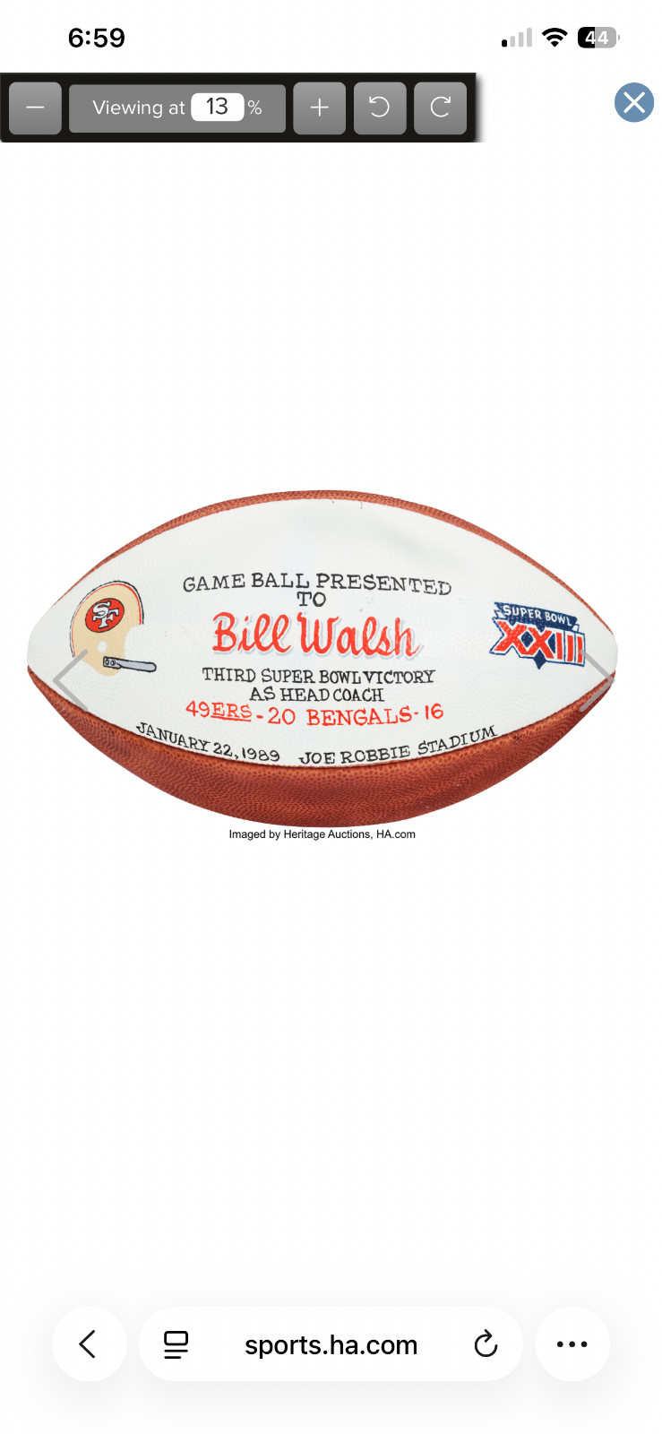 1985 Super Bowl XIX Football 49ers Dolphins game ball