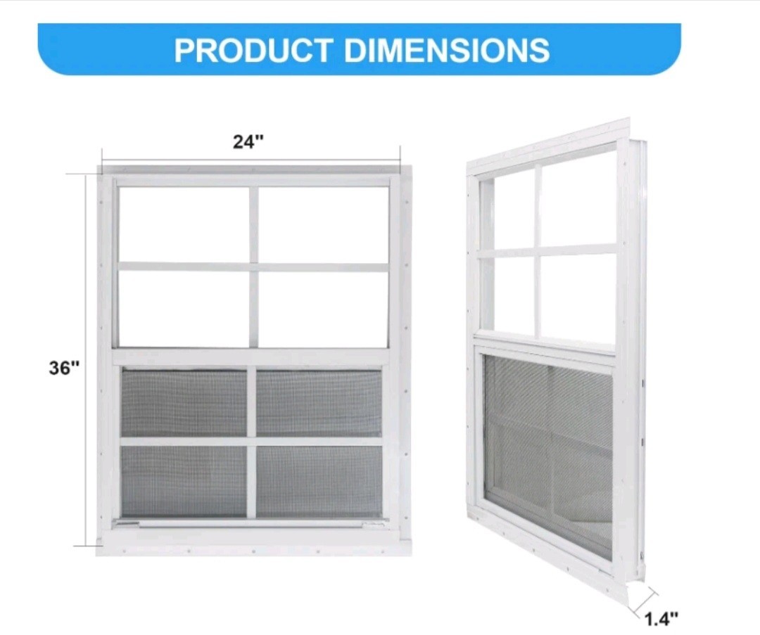 24x36" (2 Pack) Single-pane Aluminum Shed Windows White Durable screws included