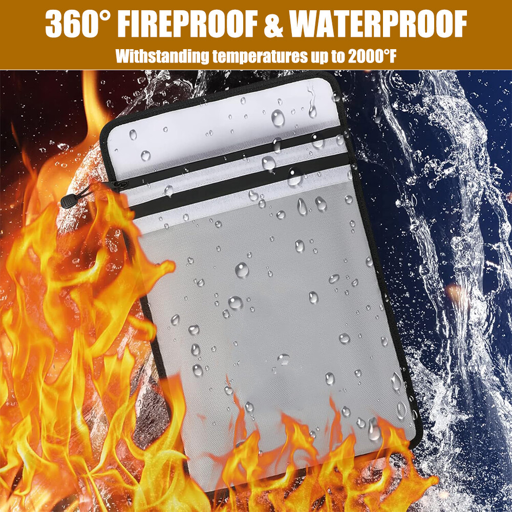 Fireproof Document Bag Waterproof File Cash Money Pouch Safe Storage with Zipper