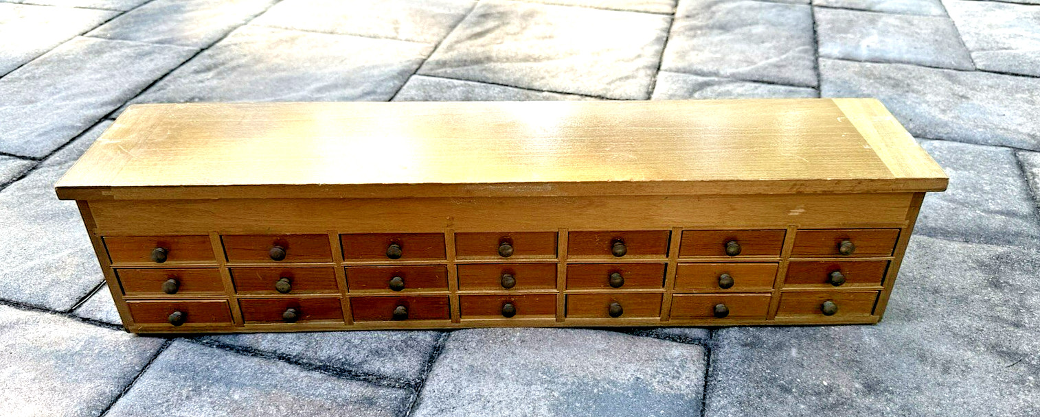 Antique MAPLE?  21 DRAWER WATCHMAKER'S CABINET CHEST CASE BOX W/ VIALS/ BOTTLES