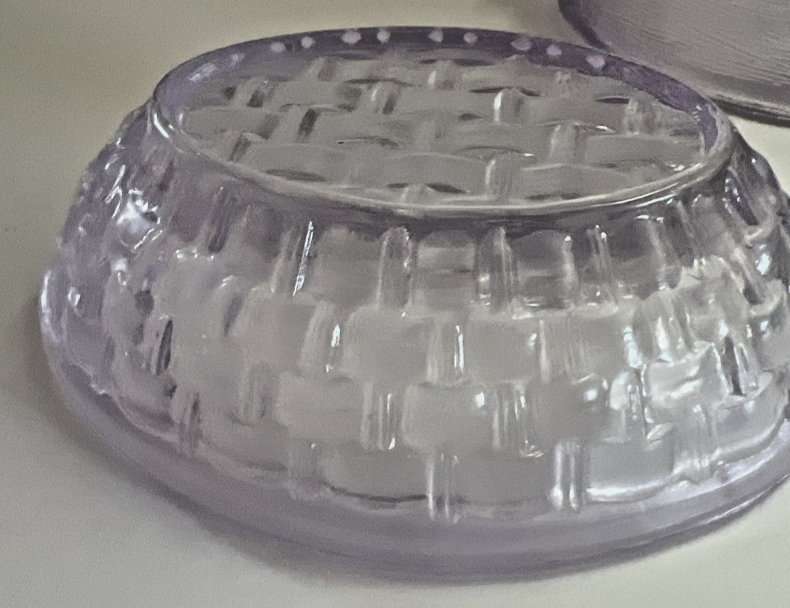 Vintage LE Smith Glass Lavender Purple Bunny Rabbit on Woven Nest 4.5"