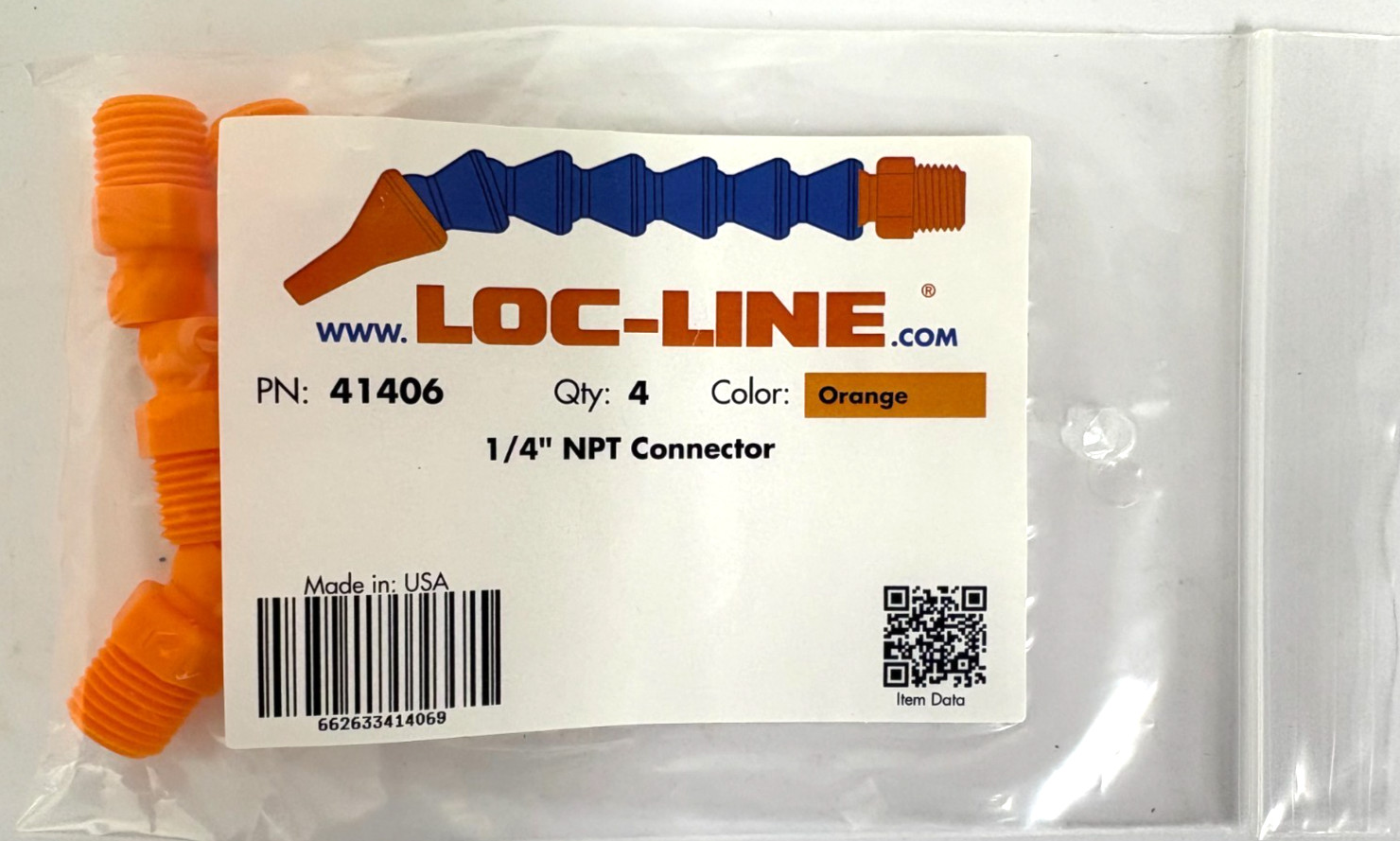 LOC LINE #41406 1/4" NPT CONNECTOR 4PC PACK -NEW