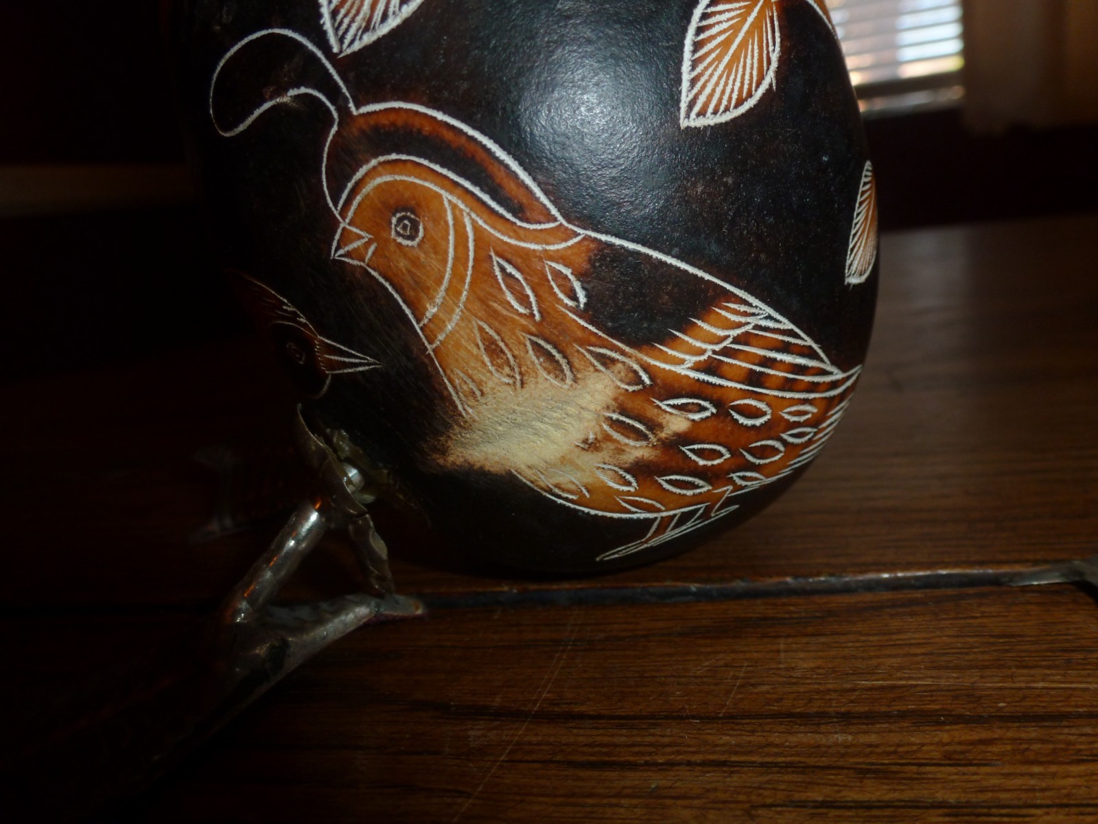 Sterling Silver 925 Vintage Hand-Carved Peruvian Gourd Art Duck
