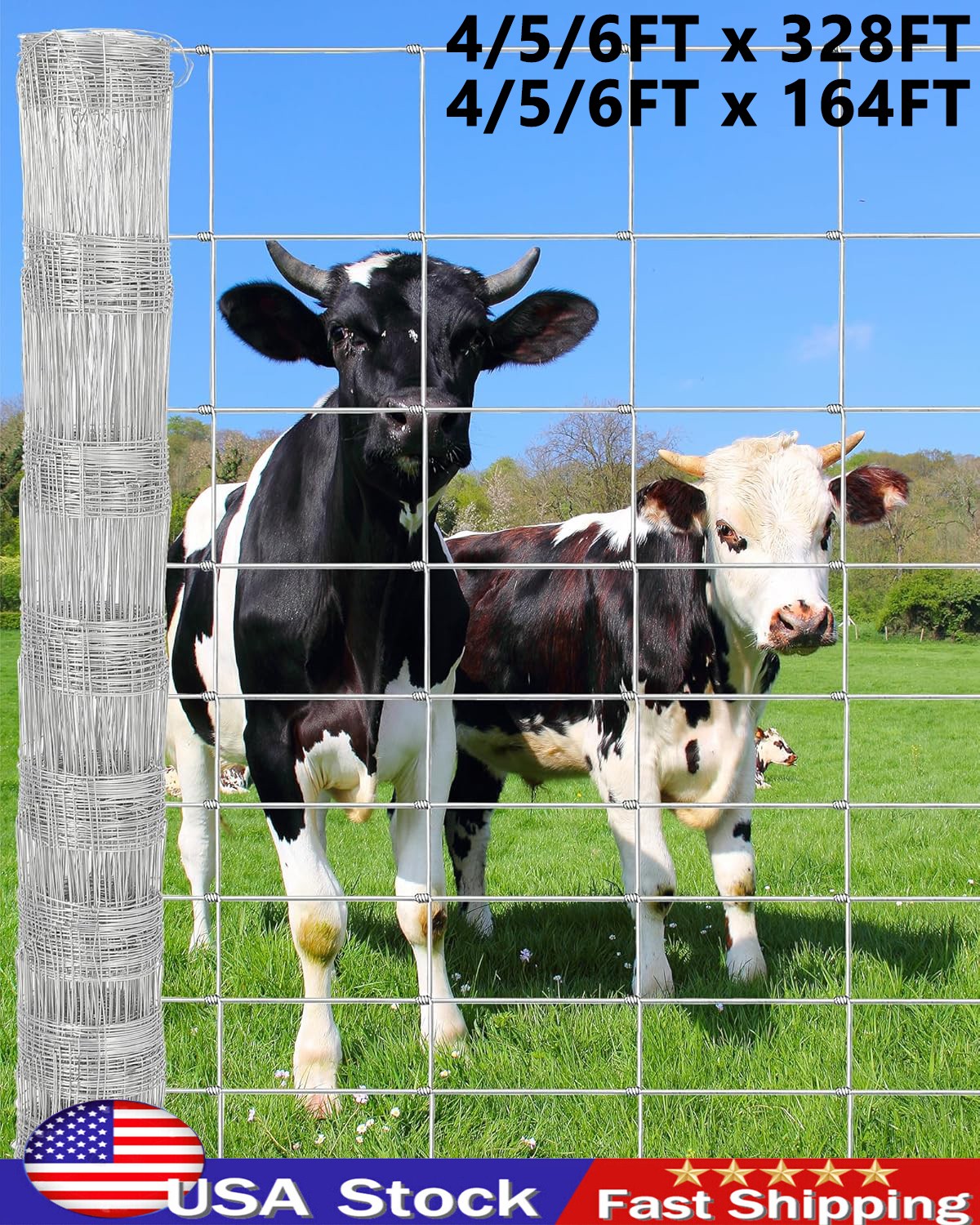 Farm Fence 4ft x 328ft 5ft x 164ft 6ft x 328ft Galvanized Cattle Animal Protect