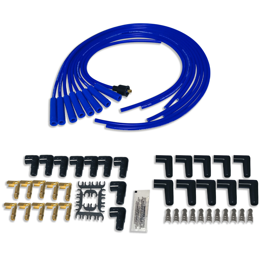 Universal 8.5mm Blue Spark Plug Wires Straight Boots Spiral Core V8