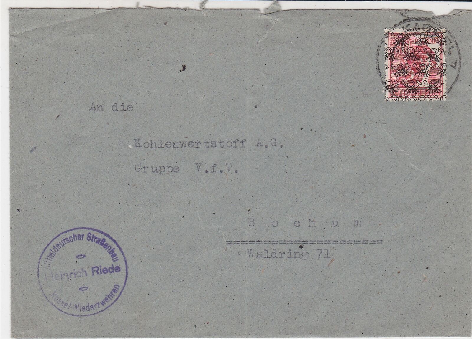 Germany Kassel 1948 Allied Occupation Stamps Cover to Bochum Ref 32348