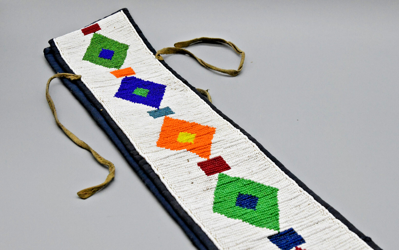 Blackfoot Beaded Belt 40.25" Long 3.5" Wide Blue Trade Cloth Backing