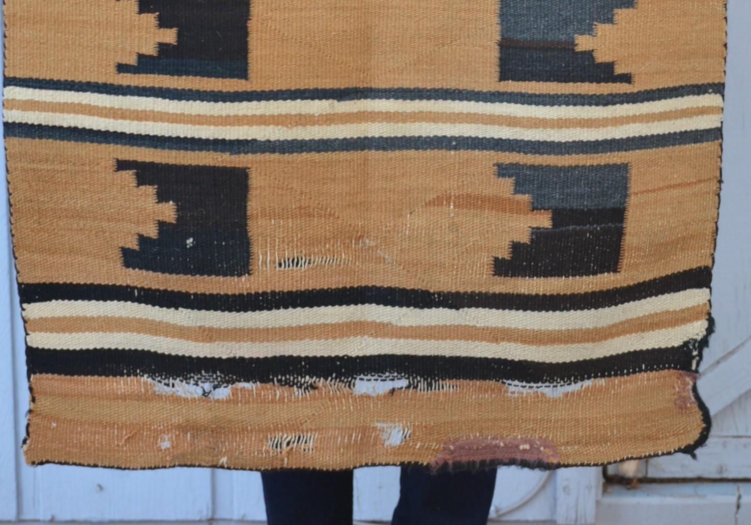 Old Navajo Rug - Striped Banded Pattern with Kiva Step Geometric - 53" x 32"