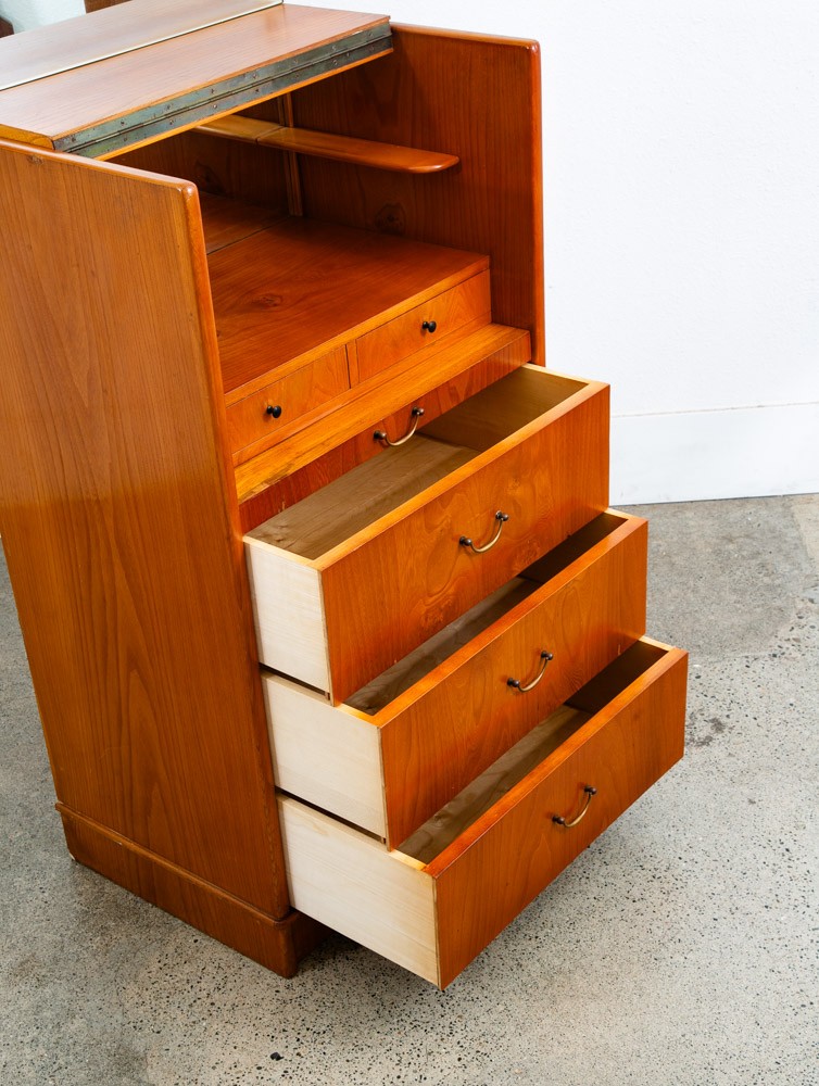 Mid Century Danish Modern Desk Vanity Office Wood 5 Drawers Denmark Mirror Mcm