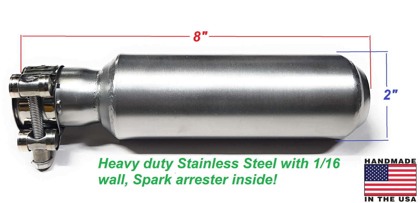 Slip-On 1.25" ID Exhauts Muffler 304 Stainless Spark arrestor Inside, SS Clamp.