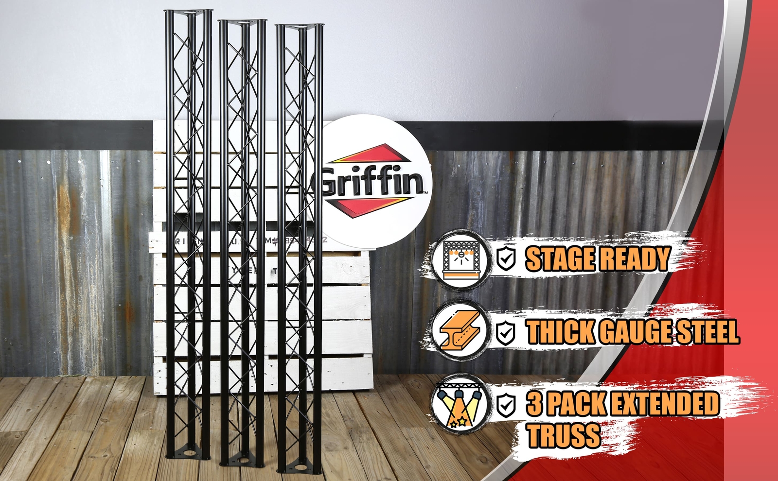 3-PACK Stage Mount Triangle Truss Extension by GRIFFIN | 5Ft DJ Stage Lights