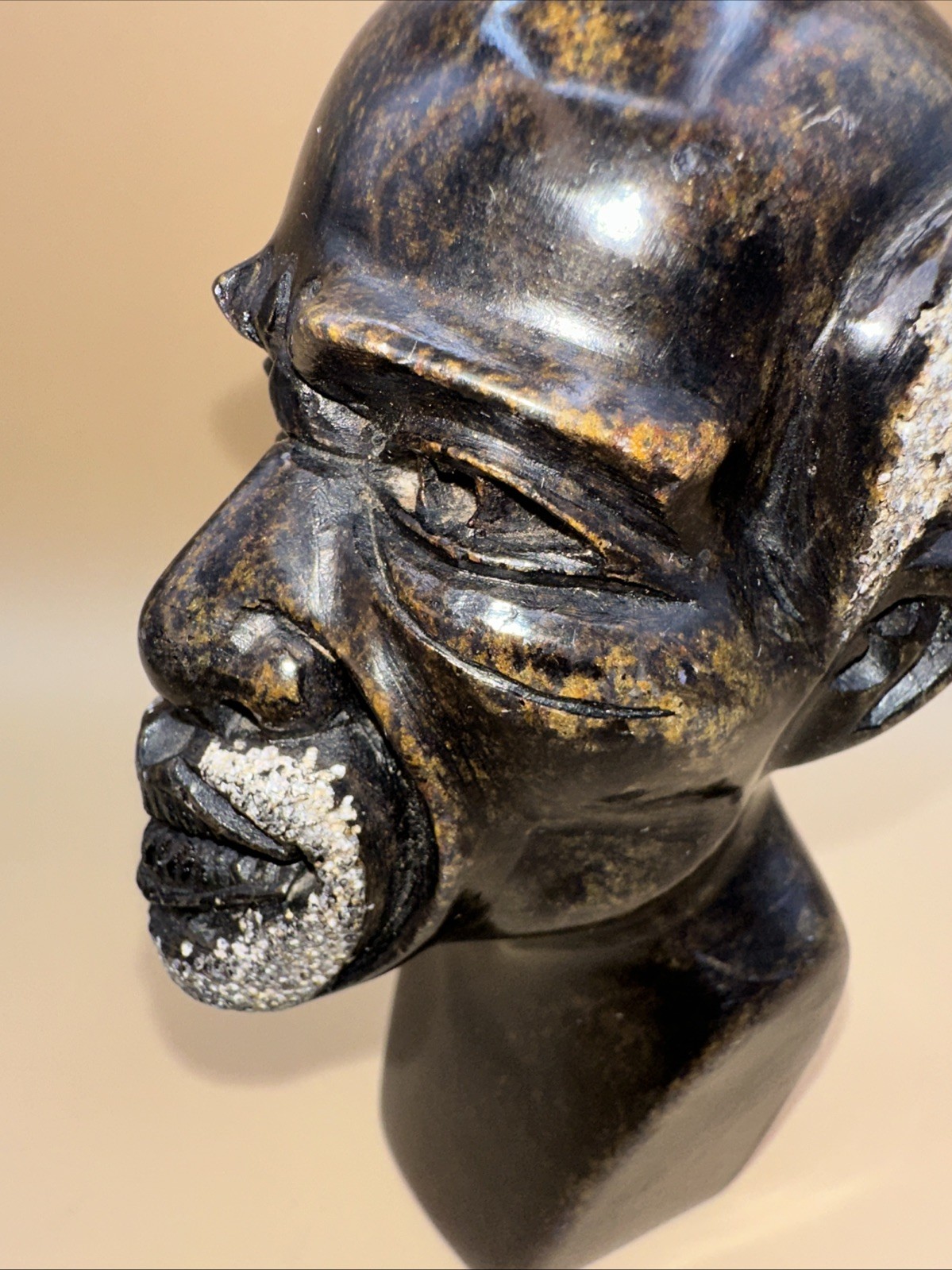 HAND-CARVED SOLID STONE AFRICAN SHONA HEAD BUST COUPLE FINELY DETAILED!