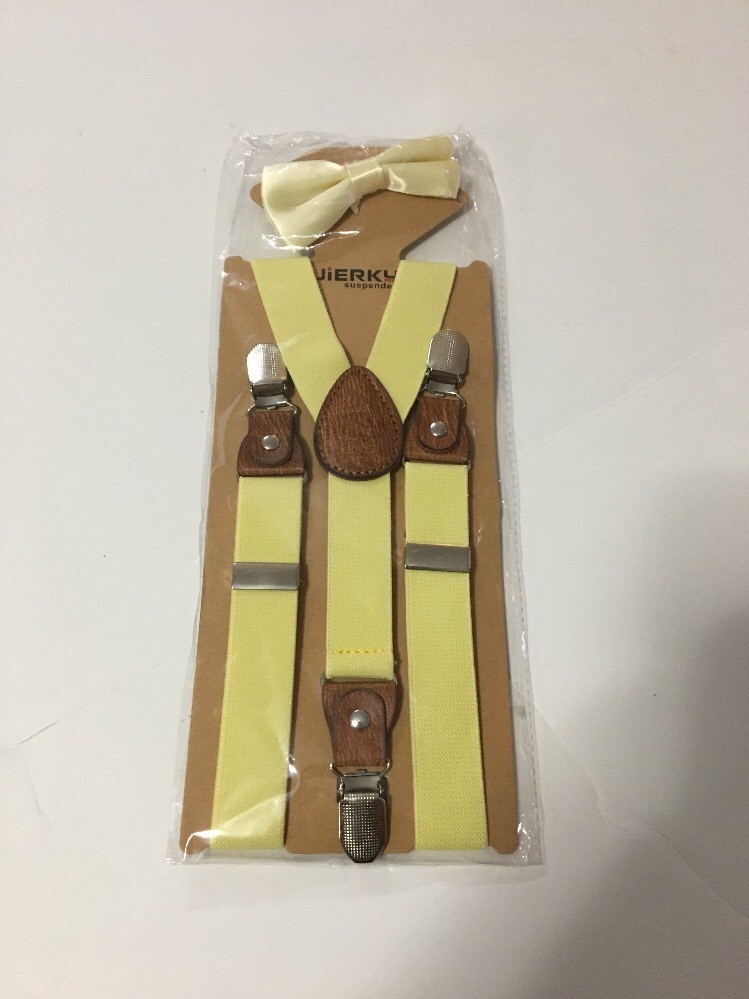 JIERKU Kids Clip On Suspenders Pre Tied Bow Tie Suspenders/Bow Tie Yellow