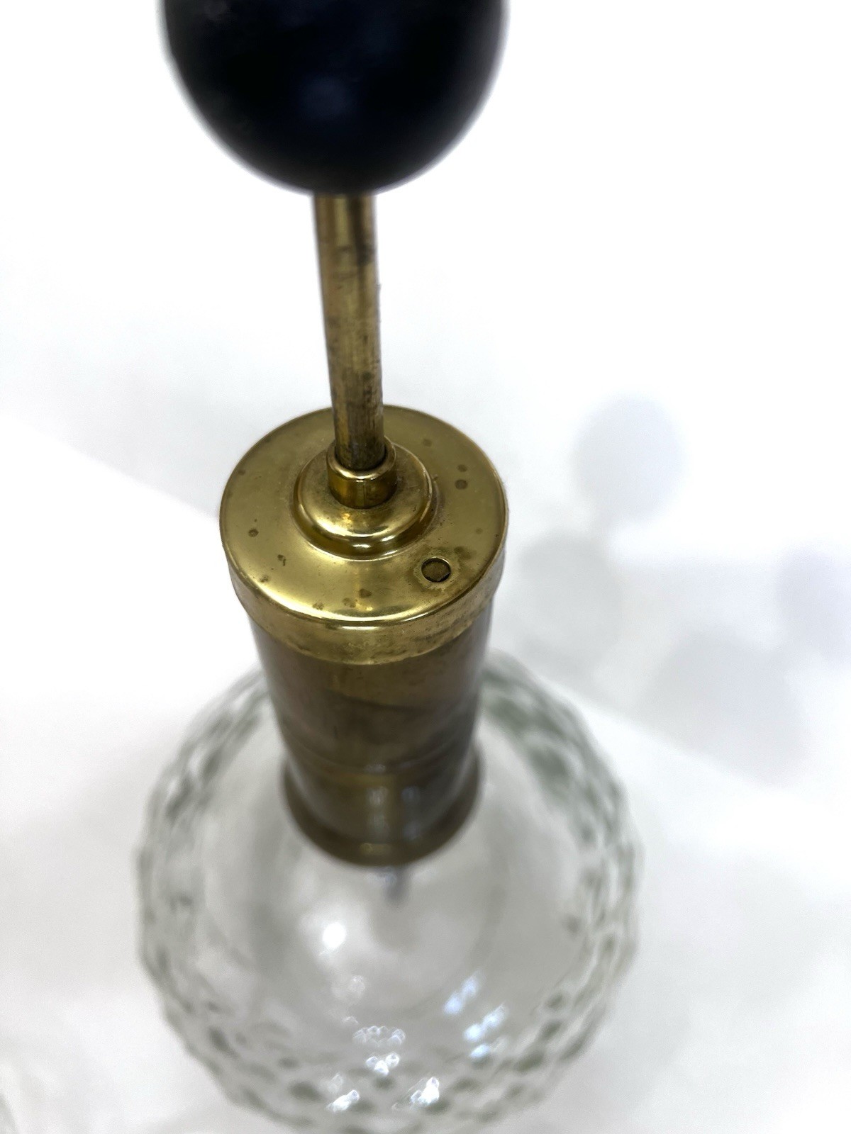 Vintage Park Sherman Liquor Dispenser Set with Brass Pump and 6 Gold Rim Glasses